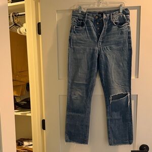 MOTHER Women's Blue Straight Jeans with Distressed Detail. Run a tad small.